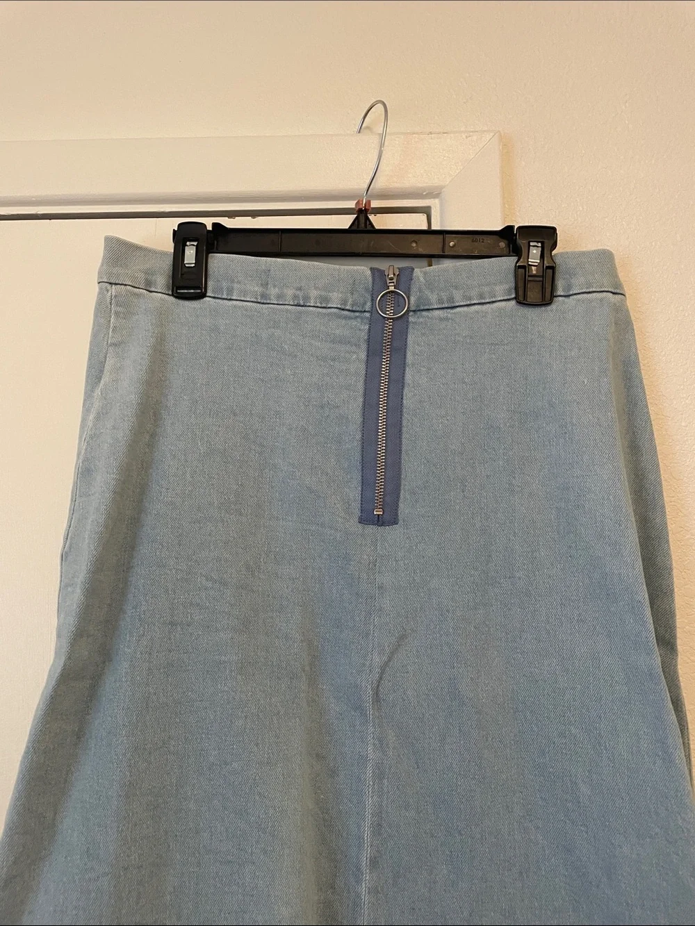 Light Denim Blue Maxi Skirt with Side Slit